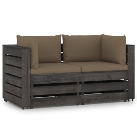 2-Sitzer-Palettensofa mit grau imprägnierten Kiefernholzkissen von vidaXL, Gartensets - Ref: Foro24-3068164, Preis: 268,73 €,...