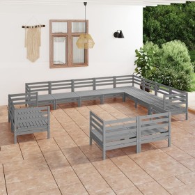 Juego de muebles de jardín 12 piezas madera maciza de pino gris de vidaXL, Conjuntos de jardín - Ref: Foro24-3083226, Precio:...