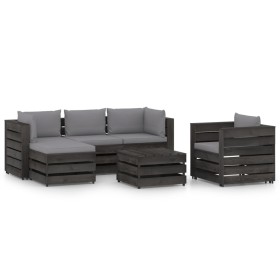 Garden furniture 6 pieces with gray impregnated wood cushions by vidaXL, Garden sets - Ref: Foro24-3068457, Price: 625,99 €, ...