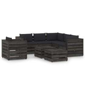 8-piece garden furniture with gray impregnated wood cushions by vidaXL, Garden sets - Ref: Foro24-3068499, Price: 760,99 €, D...