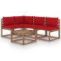 5-piece garden furniture set with red cushions by vidaXL, Garden sets - Ref: Foro24-3067374, Price: 306,52 €, Discount: %