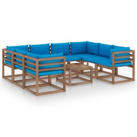 9-teiliges Gartenmöbel-Set mit hellblauen Kissen von vidaXL, Gartensets - Ref: Foro24-3067492, Preis: 594,99 €, Rabatt: %