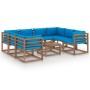 9-piece garden furniture set with light blue cushions by vidaXL, Garden sets - Ref: Foro24-3067492, Price: 594,05 €, Discount: %