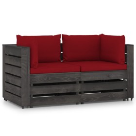 2-seater pallet sofa with gray cushions and impregnated pine wood by vidaXL, Garden sets - Ref: Foro24-3068165, Price: 252,99...