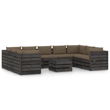 Garden furniture 10 pieces with gray impregnated wood cushions by vidaXL, Garden sets - Ref: Foro24-3068380, Price: 1,00 €, D...