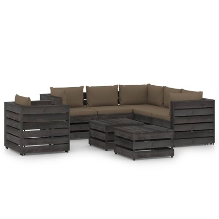 8-piece garden furniture with gray impregnated wood cushions by vidaXL, Garden sets - Ref: Foro24-3068500, Price: 810,14 €, D...