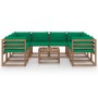 Set de muebles de jardín 9 piezas con cojines verdes de vidaXL, Conjuntos de jardín - Ref: Foro24-3067493, Precio: 521,82 €, ...