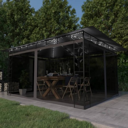 Pavillon mit Moskitonetz Anthrazit LED-Lichtleiste 4x3x2,73m 180g/m² von vidaXL, Zelte und Pavillons - Ref: Foro24-3070317, P...