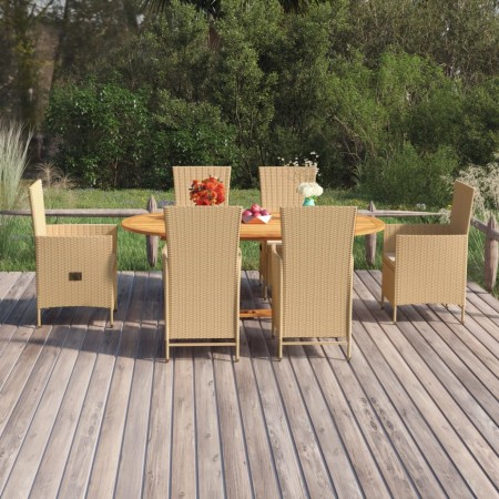 Garten-Essgruppe, 7-teilig, beiges synthetisches Rattan von vidaXL, Gartensets - Ref: Foro24-3070771, Preis: 1,00 €, Rabatt: %