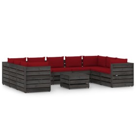 Garden furniture 10 pieces with gray impregnated wood cushions by vidaXL, Garden sets - Ref: Foro24-3068381, Price: 933,99 €,...