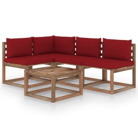 Juego de muebles de jardín 5 piezas con cojines rojo tinto de vidaXL, Conjuntos de jardín - Ref: Foro24-3067377, Precio: 275,...