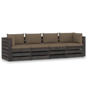 4-seater pallet sofa with gray impregnated pine wood cushions by vidaXL, Garden sets - Ref: Foro24-3068224, Price: 432,99 €, ...