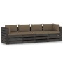 4-Sitzer-Palettensofa mit grau imprägnierten Kiefernholzkissen von vidaXL, Gartensets - Ref: Foro24-3068224, Preis: 432,99 €,...