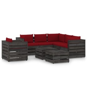 8-piece garden furniture with gray impregnated wood cushions by vidaXL, Garden sets - Ref: Foro24-3068501, Price: 718,99 €, D...