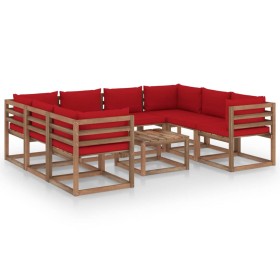 Juego de muebles de jardín 9 piezas con cojines rojos de vidaXL, Conjuntos de jardín - Ref: Foro24-3067494, Precio: 538,99 €,...