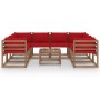 9-piece garden furniture set with red cushions by vidaXL, Garden sets - Ref: Foro24-3067494, Price: 538,18 €, Discount: %