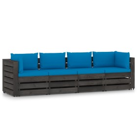 4-Sitzer-Palettensofa mit grau imprägnierten Kiefernholzkissen von vidaXL, Gartensets - Ref: Foro24-3068220, Preis: 419,99 €,...