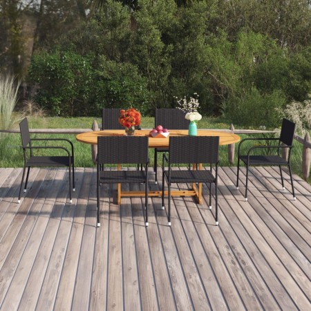 Garten-Essgruppe 7-teilig aus schwarzem synthetischem Rattan von vidaXL, Gartensets - Ref: Foro24-3070772, Preis: 457,77 €, R...