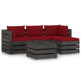 5-piece garden furniture with gray impregnated wood cushions by vidaXL, Garden sets - Ref: Foro24-3068249, Price: 405,89 €, D...