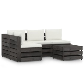 Muebles de jardín 5 piezas con cojines madera impregnada gris de vidaXL, Conjuntos de jardín - Ref: Foro24-3068254, Precio: 4...