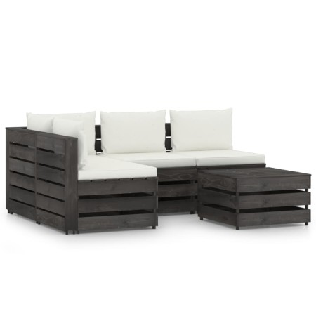 5-piece garden furniture set with gray impregnated wood cushions by vidaXL, Garden sets - Ref: Foro24-3068254, Price: 508,78 ...