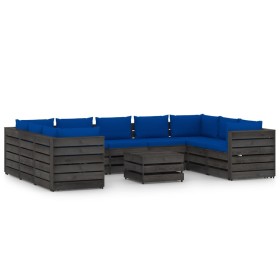 Garden furniture 10 pieces with gray impregnated wood cushions by vidaXL, Garden sets - Ref: Foro24-3068382, Price: 974,72 €,...