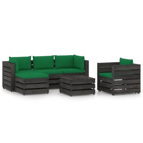 Garden furniture 6 pieces with gray impregnated wood cushions by vidaXL, Garden sets - Ref: Foro24-3068461, Price: 555,99 €, ...