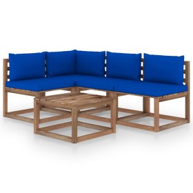 Juego de muebles de jardín 5 piezas con cojines azules de vidaXL, Conjuntos de jardín - Ref: Foro24-3067378, Precio: 280,99 €...