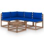 Juego de muebles de jardín 5 piezas con cojines azules de vidaXL, Conjuntos de jardín - Ref: Foro24-3067378, Precio: 280,01 €...