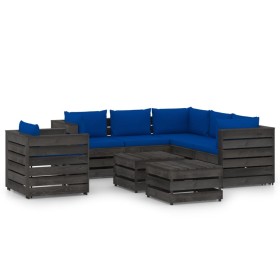 8-piece garden furniture with gray impregnated wood cushions by vidaXL, Garden sets - Ref: Foro24-3068502, Price: 742,44 €, D...