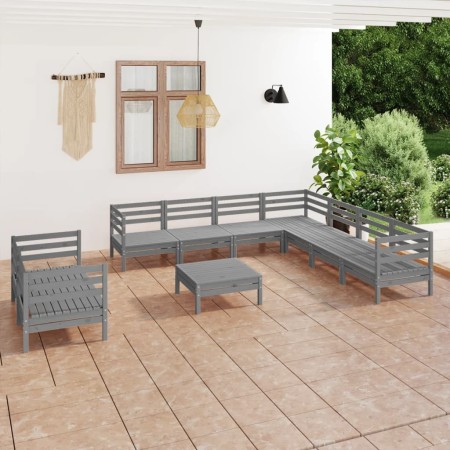 Garden furniture set 10 pieces solid gray pine wood by vidaXL, Garden sets - Ref: Foro24-3083191, Price: 488,99 €, Discount: %