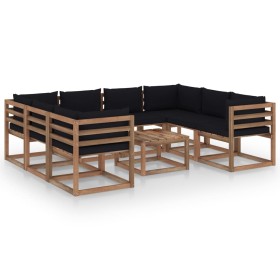 Juego de muebles de jardín 9 piezas con cojines negros de vidaXL, Conjuntos de jardín - Ref: Foro24-3067495, Precio: 594,05 €...