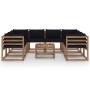 9-piece garden furniture set with black cushions by vidaXL, Garden sets - Ref: Foro24-3067495, Price: 594,05 €, Discount: %