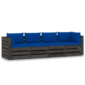 4-seater pallet sofa with gray impregnated pine wood cushions by vidaXL, Garden sets - Ref: Foro24-3068226, Price: 469,50 €, ...