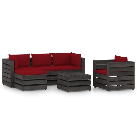 Garden furniture 6 pieces with gray impregnated wood cushions by vidaXL, Garden sets - Ref: Foro24-3068465, Price: 564,99 €, ...