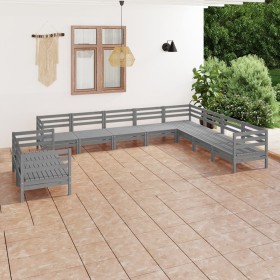 Juego de muebles de jardín 10 piezas madera maciza de pino gris de vidaXL, Conjuntos de jardín - Ref: Foro24-3083196, Precio:...