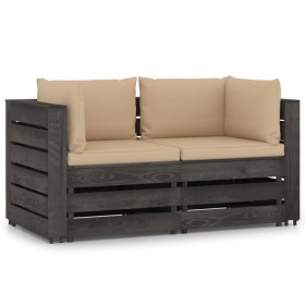 2-seater pallet sofa with gray cushions and impregnated pine wood by vidaXL, Garden sets - Ref: Foro24-3068159, Price: 281,99...