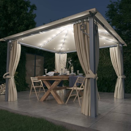 Pavillon mit Vorhang und LED-Lichtleiste cremefarbenes Aluminium 300x300cm von vidaXL, Zelte und Pavillons - Ref: Foro24-3070...