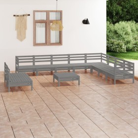 Juego de muebles de jardín 11 piezas madera maciza de pino gris de vidaXL, Conjuntos de jardín - Ref: Foro24-3083141, Precio:...