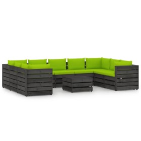 Garden furniture 10 pieces with gray impregnated wood cushions by vidaXL, Garden sets - Ref: Foro24-3068383, Price: 933,99 €,...