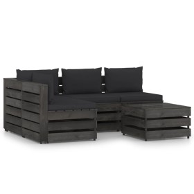 Muebles de jardín 5 piezas con cojines madera impregnada gris de vidaXL, Conjuntos de jardín - Ref: Foro24-3068259, Precio: 4...