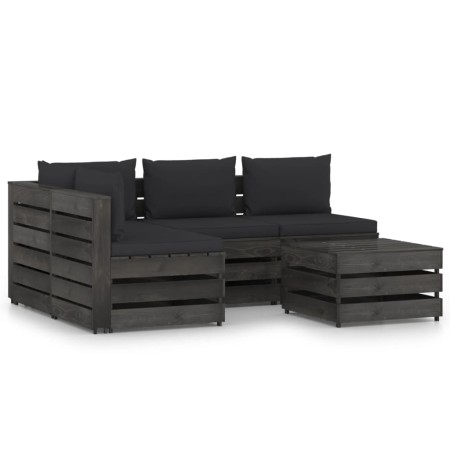 5-piece garden furniture with gray impregnated wood cushions by vidaXL, Garden sets - Ref: Foro24-3068259, Price: 421,99 €, D...