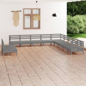 11-piece solid pine gray garden furniture set by vidaXL, Garden sets - Ref: Foro24-3083146, Price: 563,99 €, Discount: %