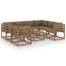 9-teiliges Gartenmöbel-Set mit taupefarbenen Kissen von vidaXL, Gartensets - Ref: Foro24-3067496, Preis: 676,00 €, Rabatt: %