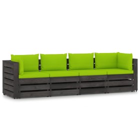 4-Sitzer-Palettensofa mit grau imprägnierten Kiefernholzkissen von vidaXL, Gartensets - Ref: Foro24-3068227, Preis: 390,99 €,...