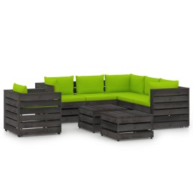 8-piece garden furniture with gray impregnated wood cushions by vidaXL, Garden sets - Ref: Foro24-3068503, Price: 742,44 €, D...