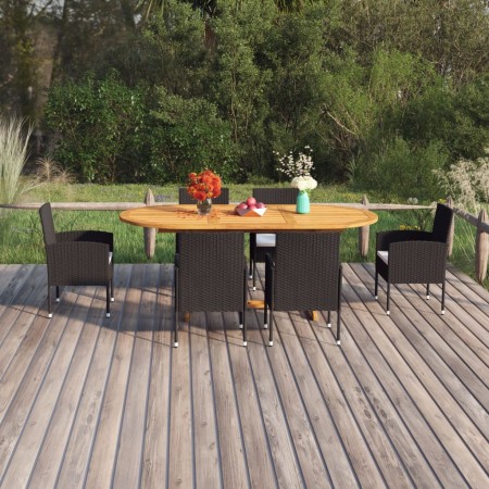 Juego de comedor para jardín 7 piezas ratán sintético negro de vidaXL, Conjuntos de jardín - Ref: Foro24-3070774, Precio: 647...