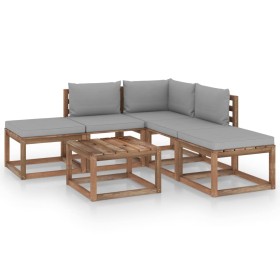 Juego de muebles de jardín 6 piezas con cojines gris de vidaXL, Conjuntos de jardín - Ref: Foro24-3067381, Precio: 317,99 €, ...