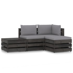 4-piece garden furniture with gray impregnated wood cushions by vidaXL, Garden sets - Ref: Foro24-3068205, Price: 322,99 €, D...