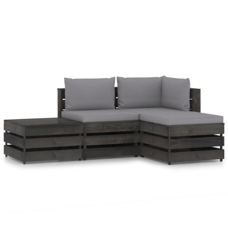 Muebles de jardín 4 piezas con cojines madera impregnada gris de vidaXL, Conjuntos de jardín - Ref: Foro24-3068205, Precio: 3...